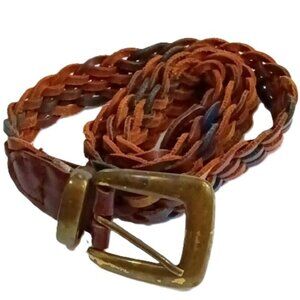 Vintage Braided‎ Multi-tone Leather Belt w/Brass Buckle Made in Guatemala 41''